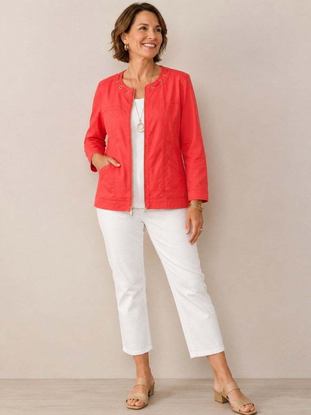 Chico’s Coral Zip Front Jacket Size 2 (M/L)